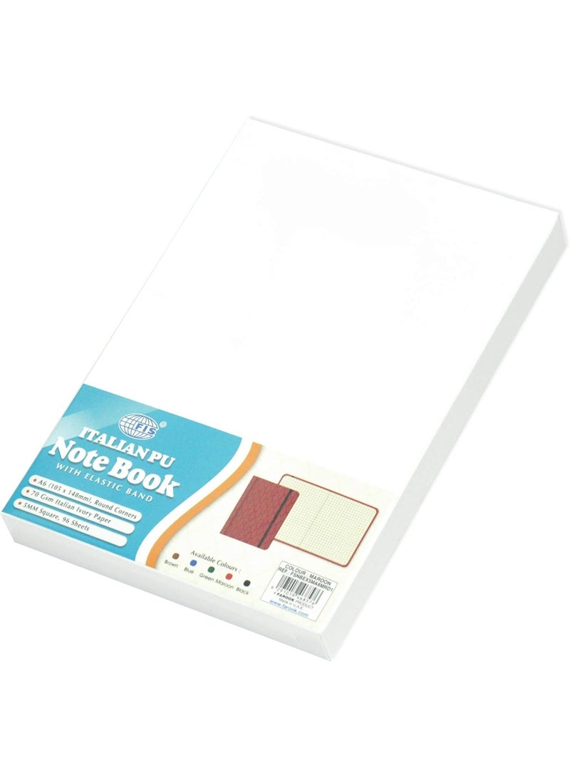 FIS Notebook With Elastic Band Italian PU Cover, Ivory Paper, 5 mm Square, Maroon Color, 96 Sheets With Gift Box, A6 Size - Image 2